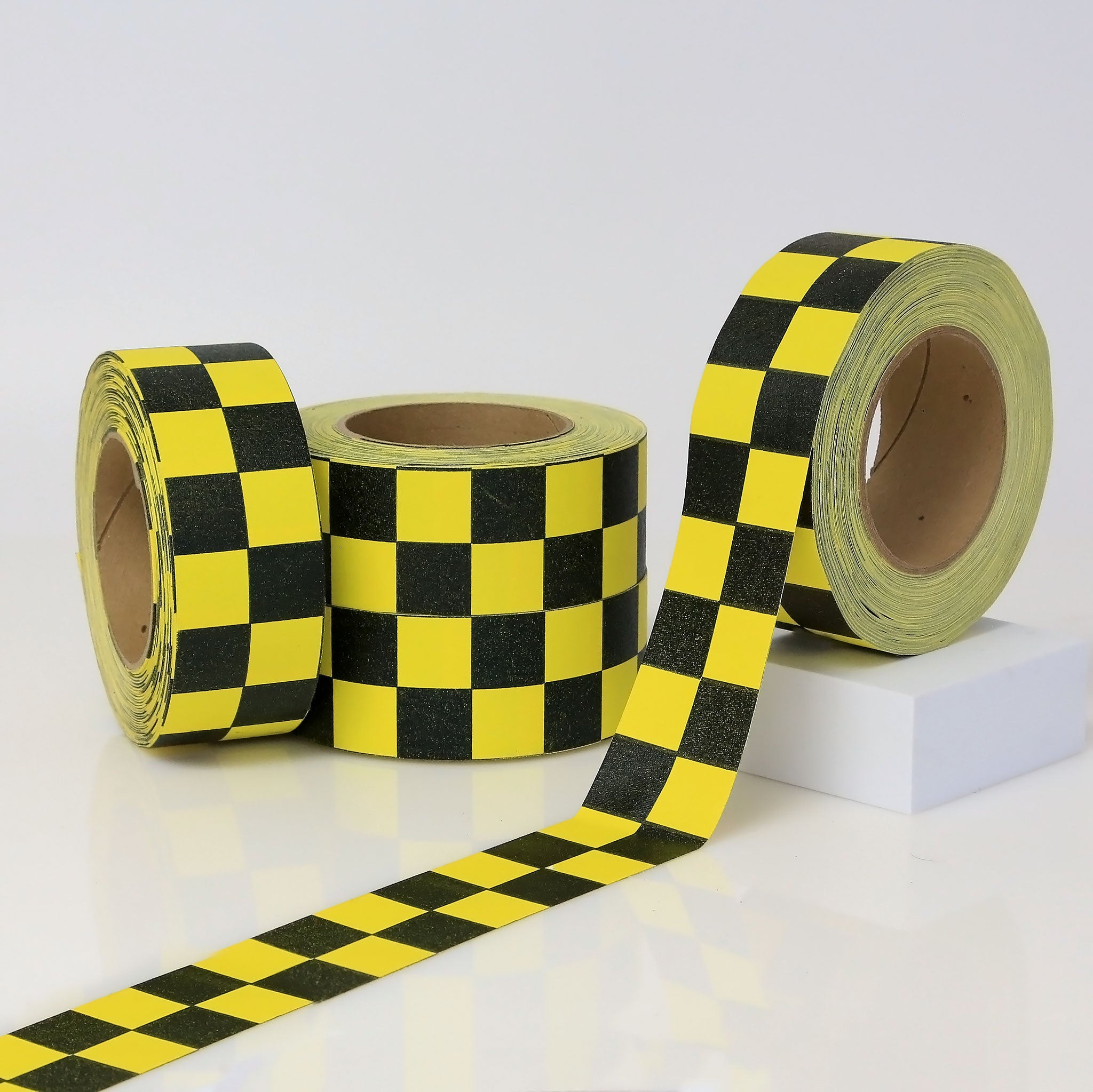 1 inch wide checkerboard tape in various color combinations like green and white, black and white, red and black, yellow and black etc.