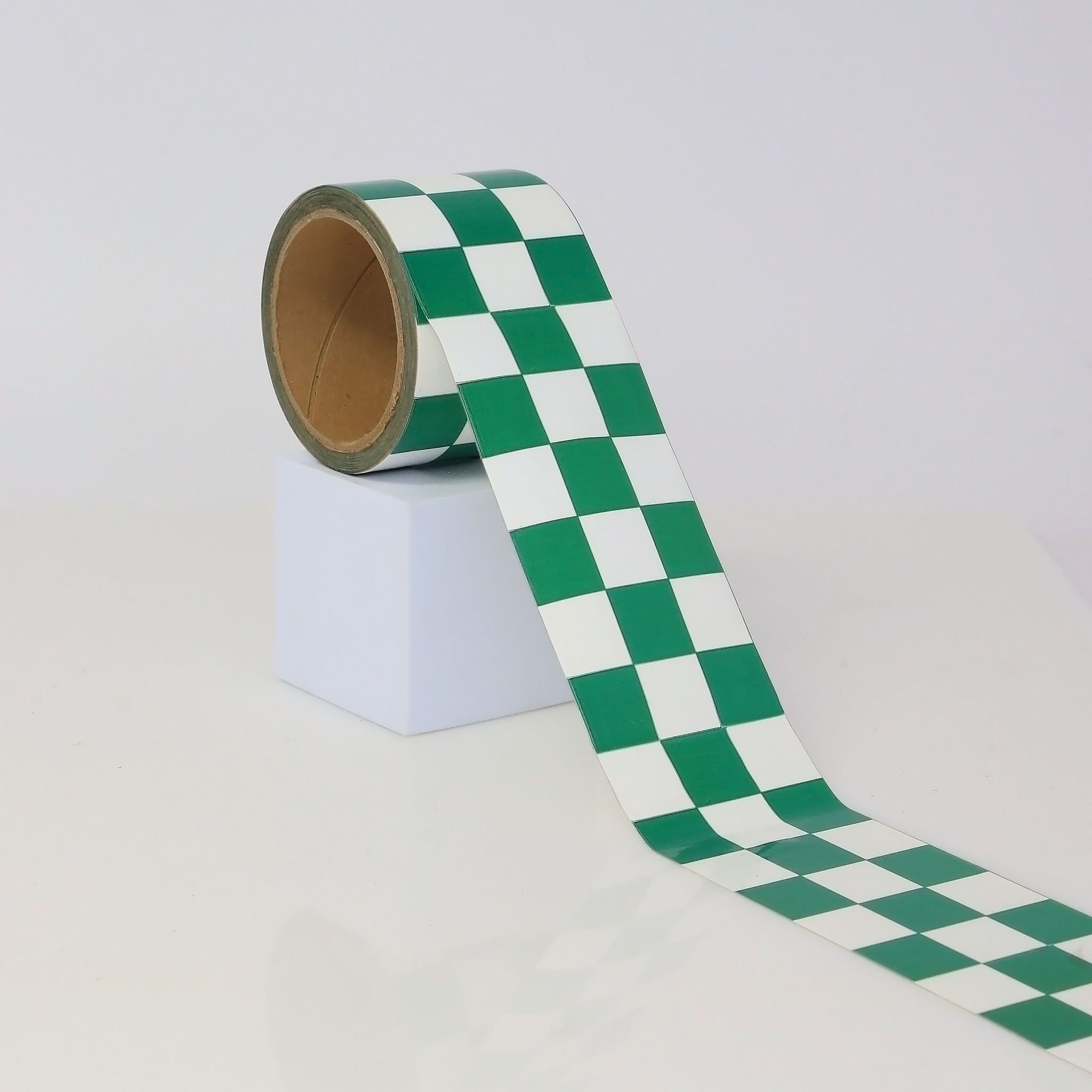 Vinyl Checkerboard Tape 3" x 18 yards Green & White (1" Check on 3" ID Core)