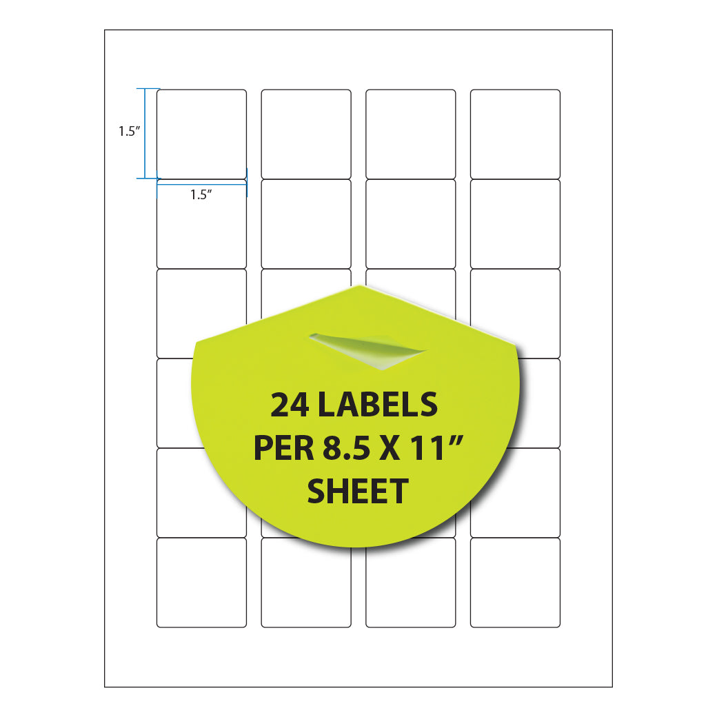 1.5" Square Sheet Labels – 24/Sheet (8.5" x 11")
