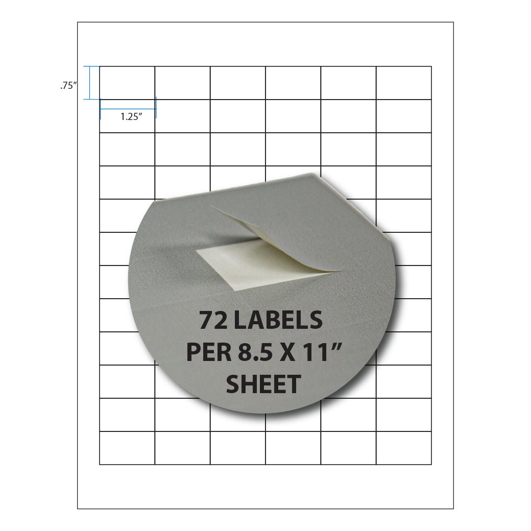1.25 x .75" Square Sheet Labels – 72/Sheet (8.5" x 11")