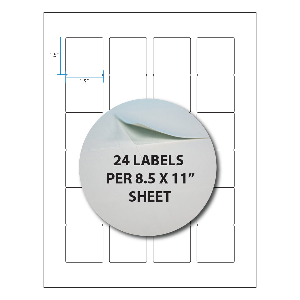 1.5" Square Sheet Labels – 24/Sheet (8.5" x 11")