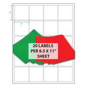 2" Square Sheet Labels – 20/Sheet (8.5" x 11")