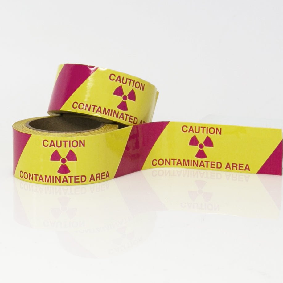 Caution Contaminated Area with Rad Symbol and Stripe (Vinyl) 2" x 36 yards - NADCO Tapes & Labels, Inc.