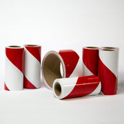 Hazard Stripe Red & White (Minimum Order 10 Rolls Each) 4" x 7 yard Rolls - NADCO Tapes & Labels, Inc.