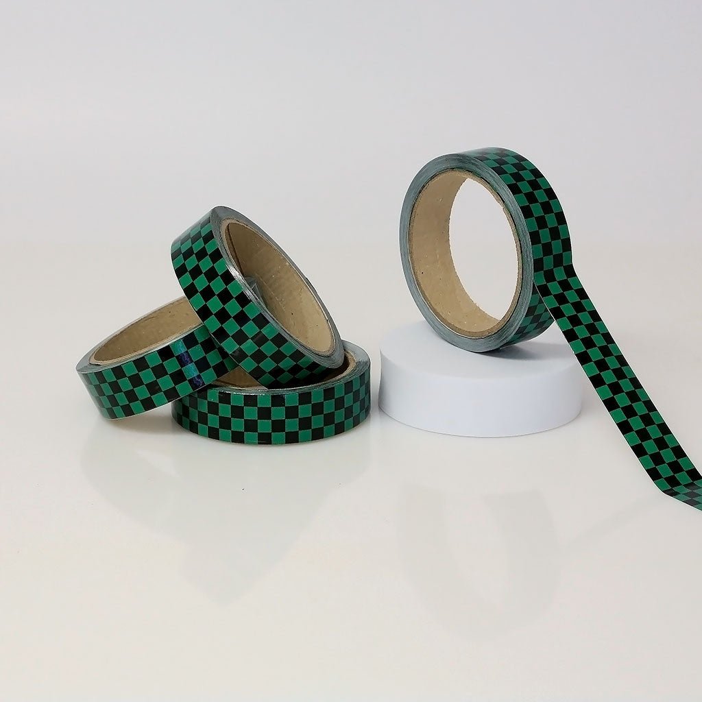 Vinyl Checkerboard Tape 1" x 36 yards Green & Black (1/4" Check on 1" ID Core) - NADCO Tapes & Labels, Inc.