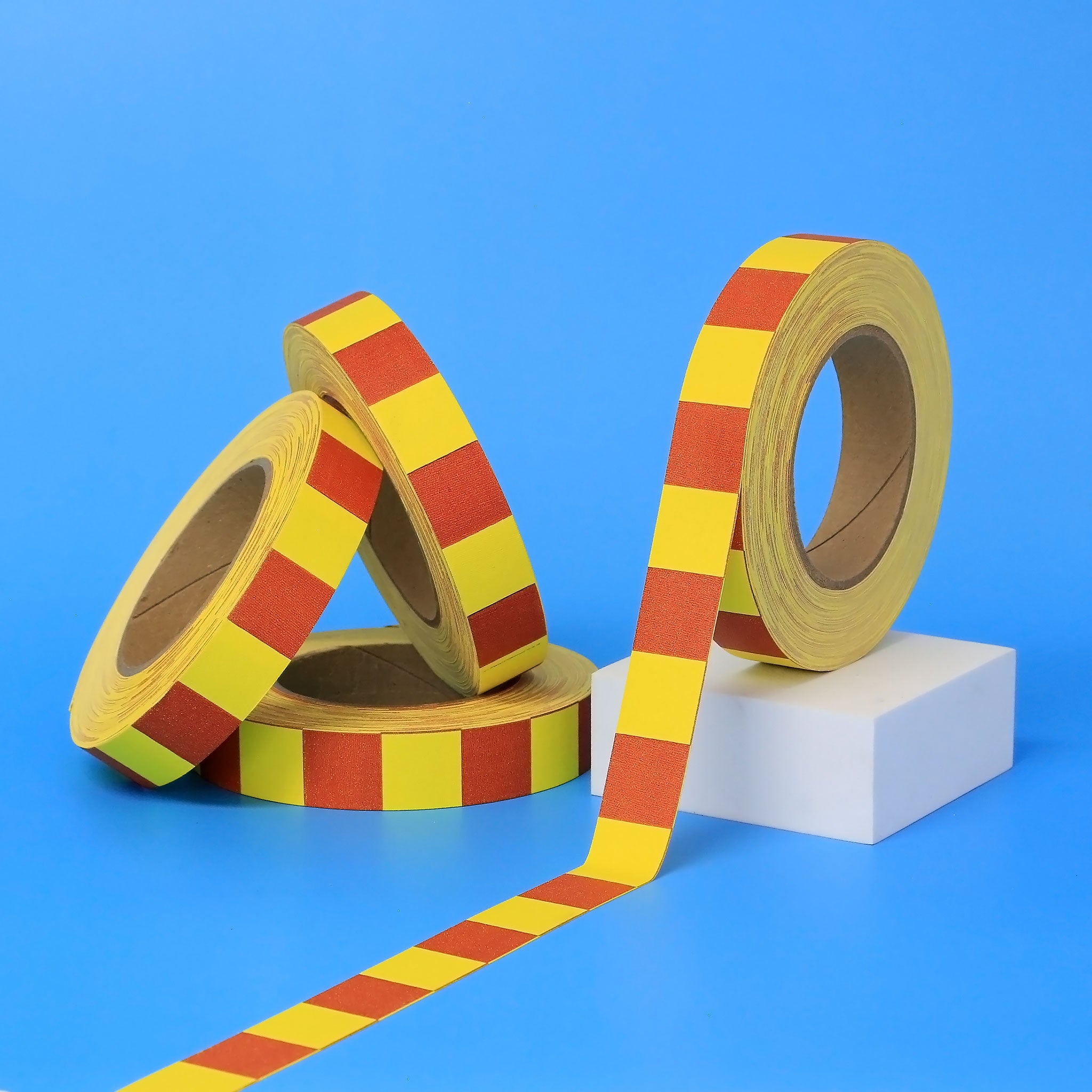 Vinyl Checkerboard Tape 1" x 36 yards Red & Yellow (1" Check on 3" ID Core) - NADCO Tapes & Labels, Inc.