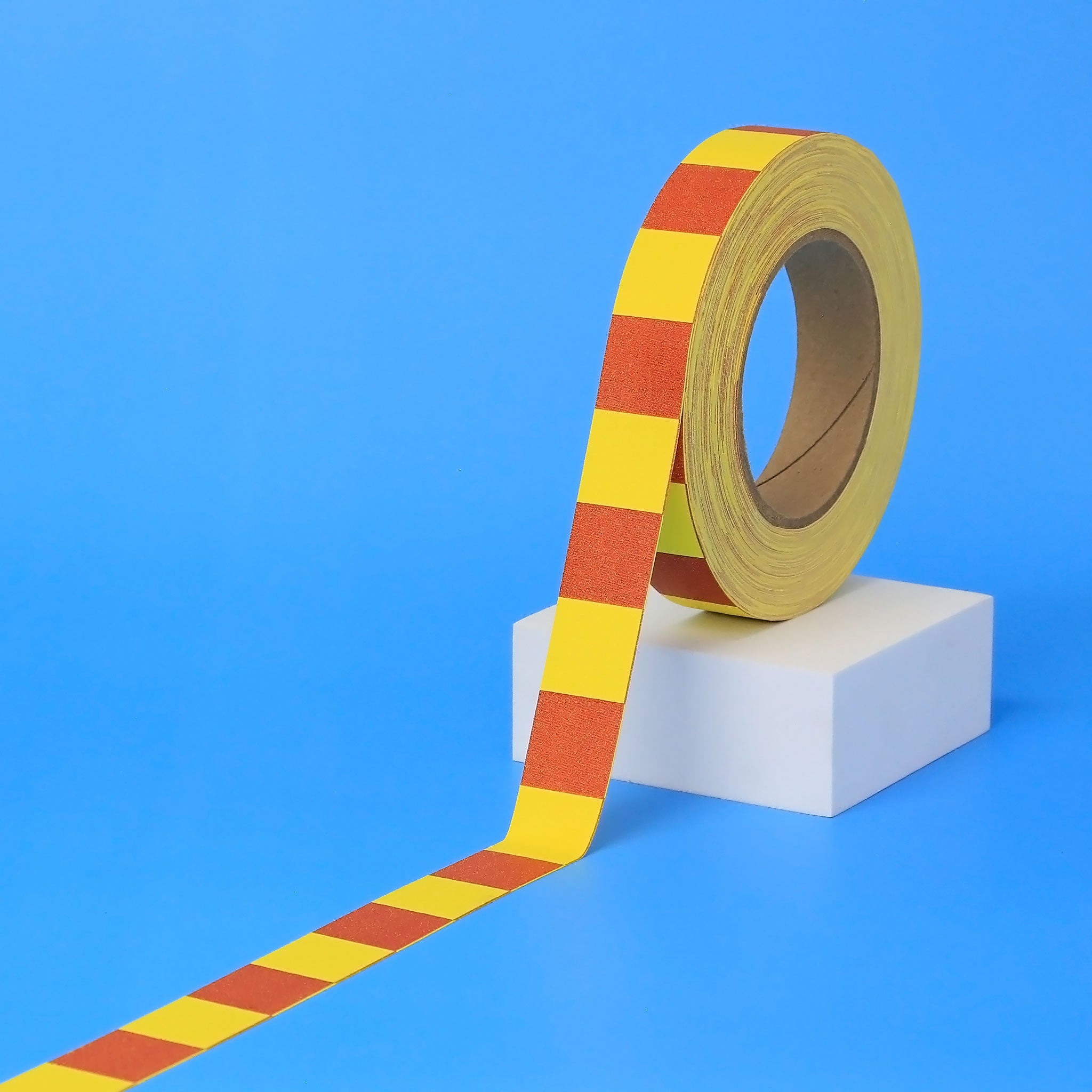 Vinyl Checkerboard Tape 1" x 36 yards Red & Yellow (1" Check on 3" ID Core) - NADCO Tapes & Labels, Inc.